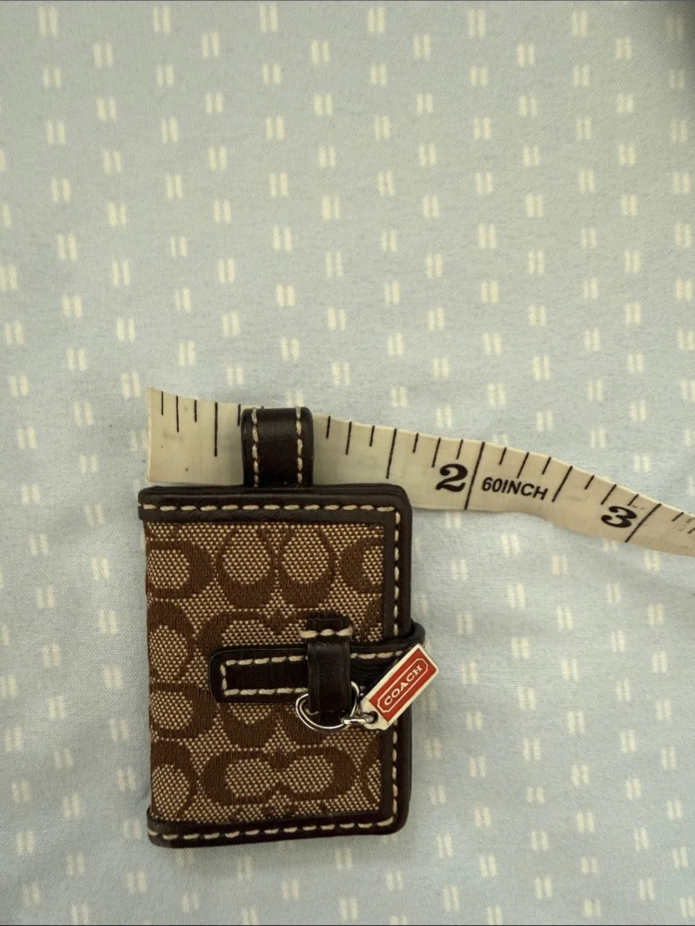 Coach Brown and Dark Brown Signature Canvas Card & Key Holder with Red Charm - Picture 5 of 5